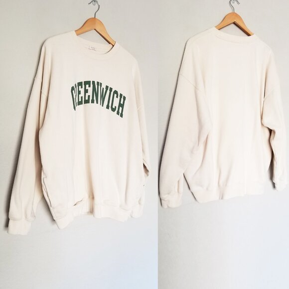 Brandy Melville John Galt Cream Greenwich Crew Neck Sweatshirt Oversized Pockets - Picture 16 of 16